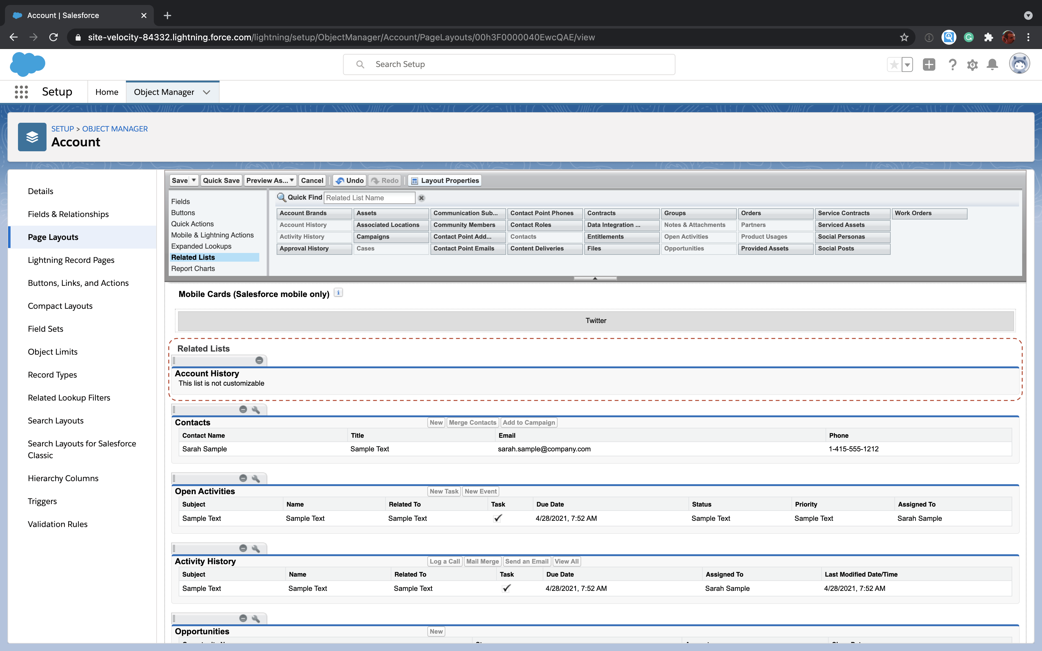 Add a field history related list to a Salesforce object page layout