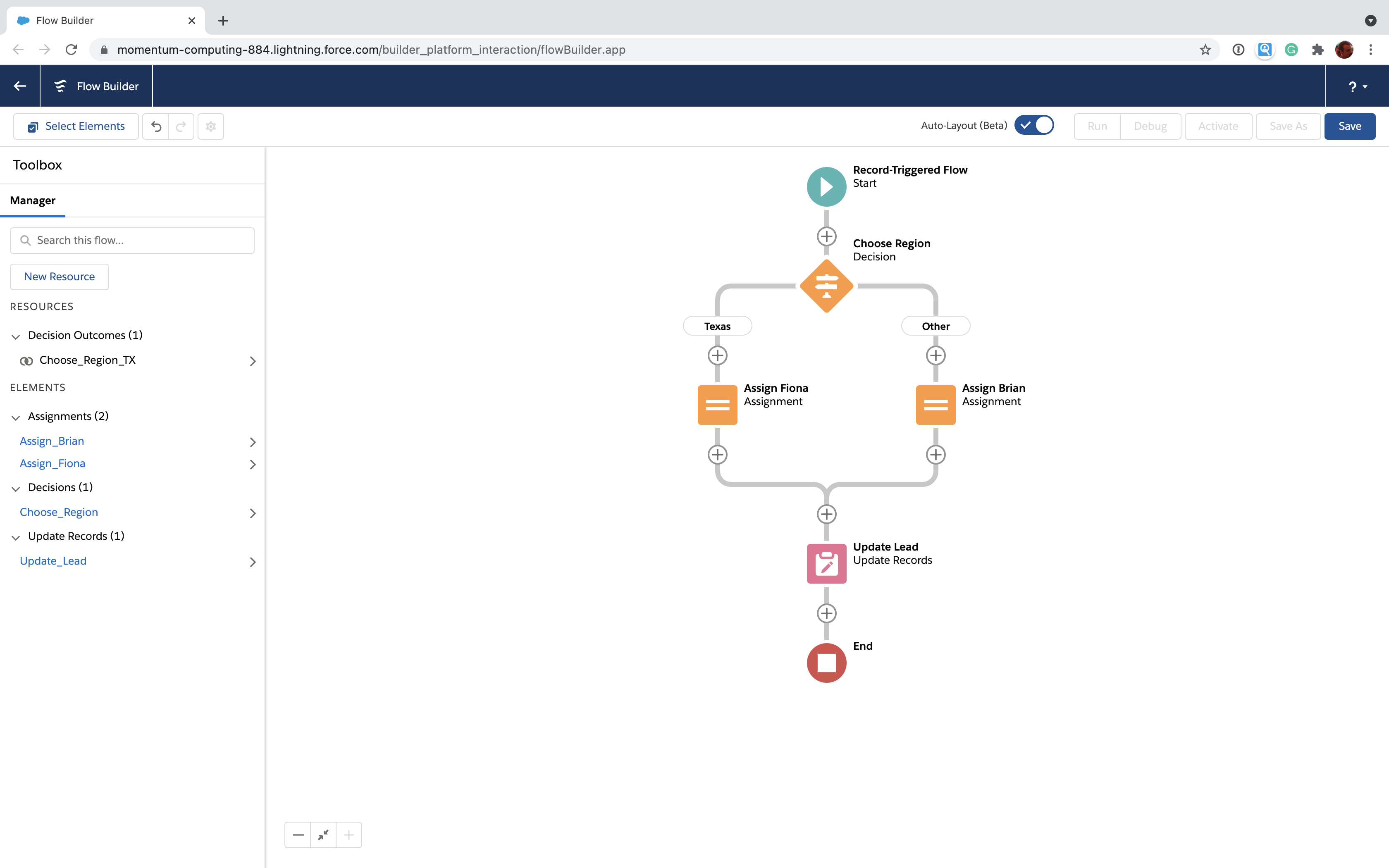 Full Salesforce Flow for assign-update pattern