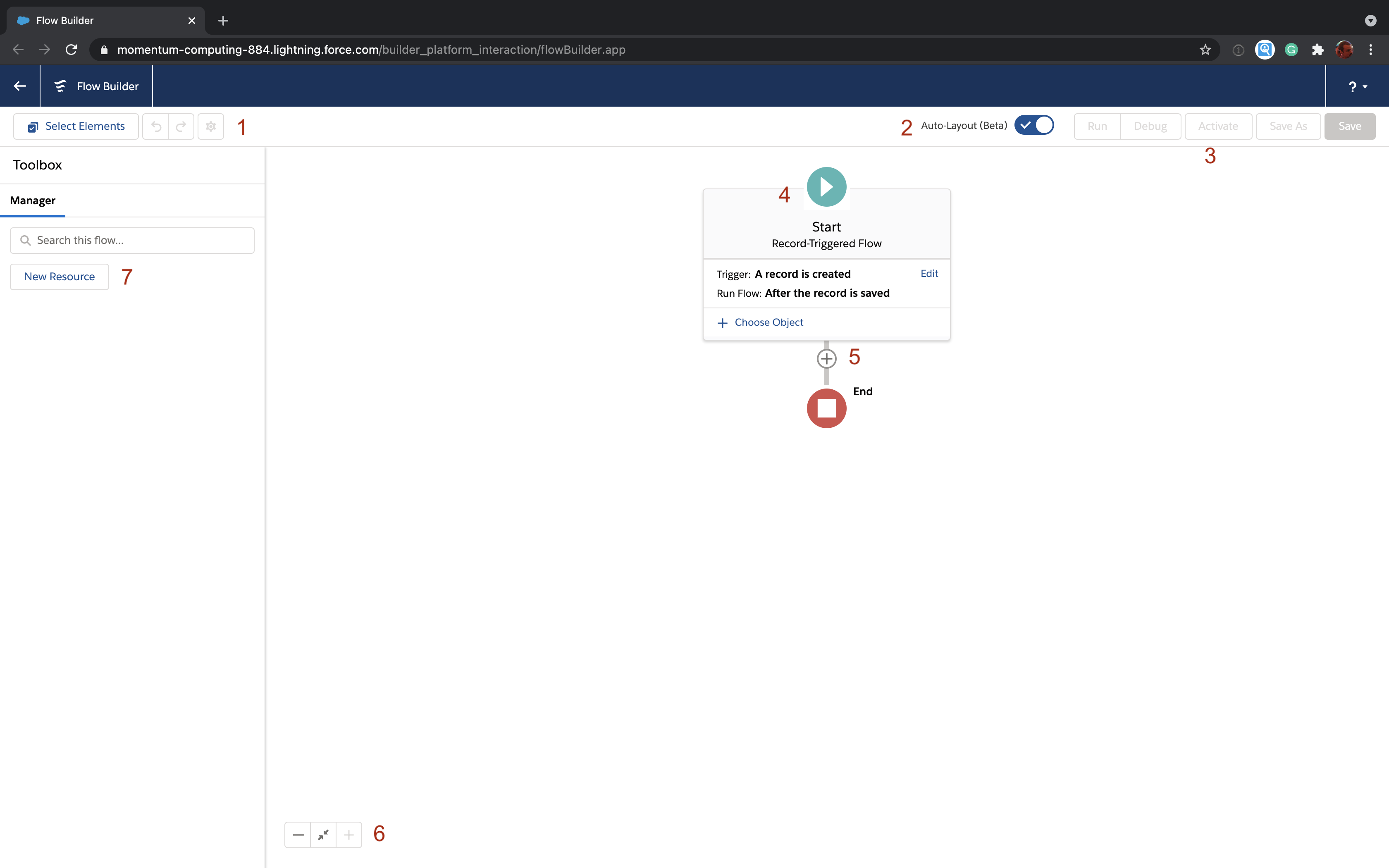 Salesforce Flow Builder layout