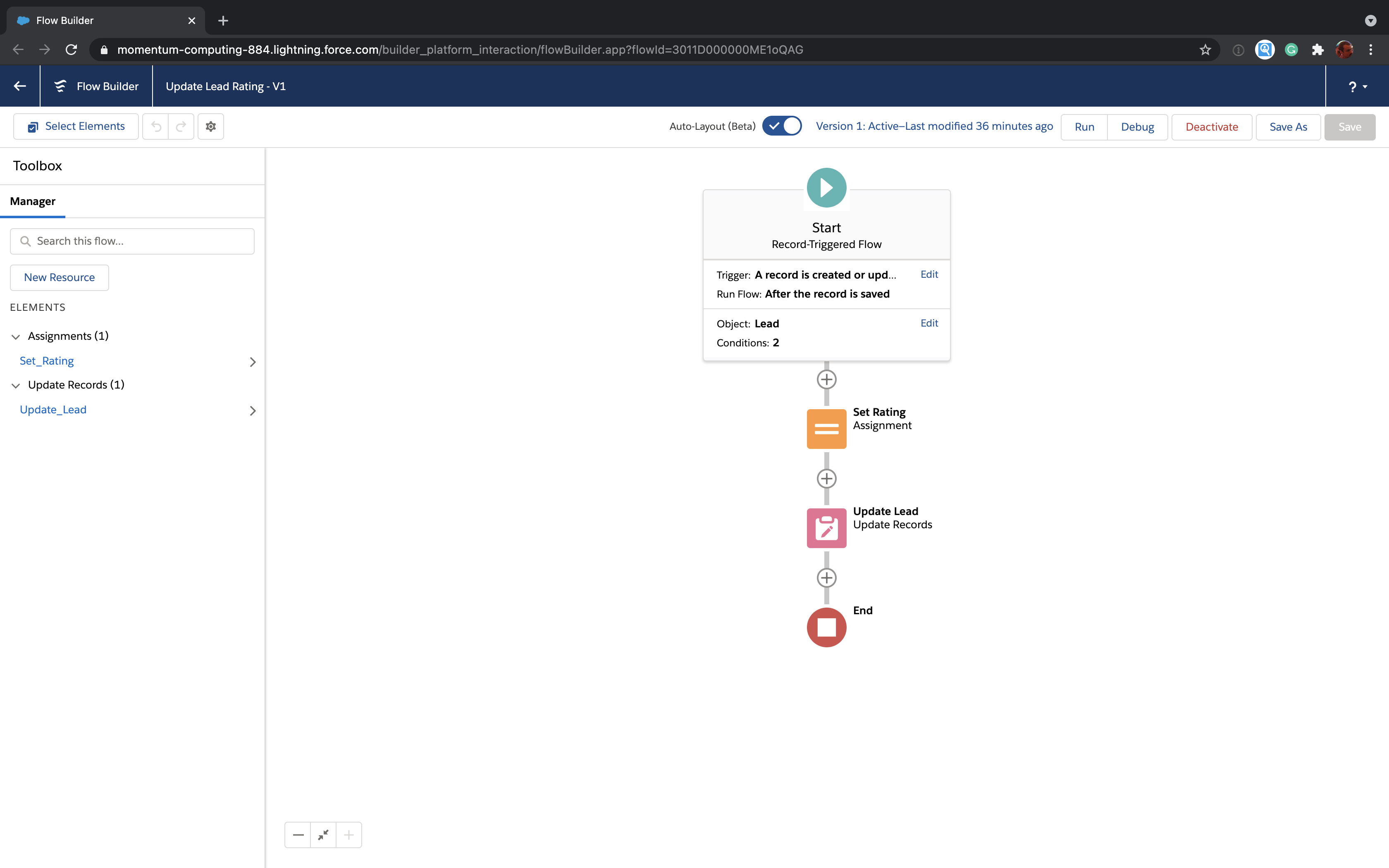 Fully saved and activated Salesforce Flow