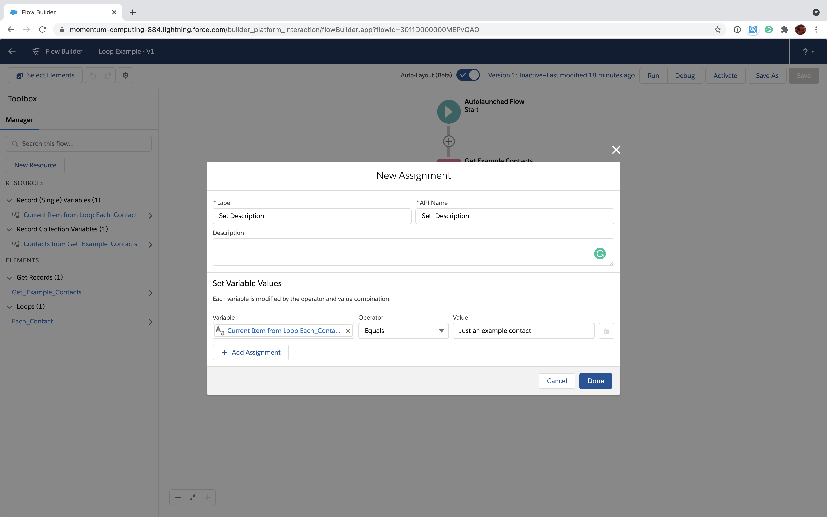 Complete Salesforce Flow assignment for each item in a loop