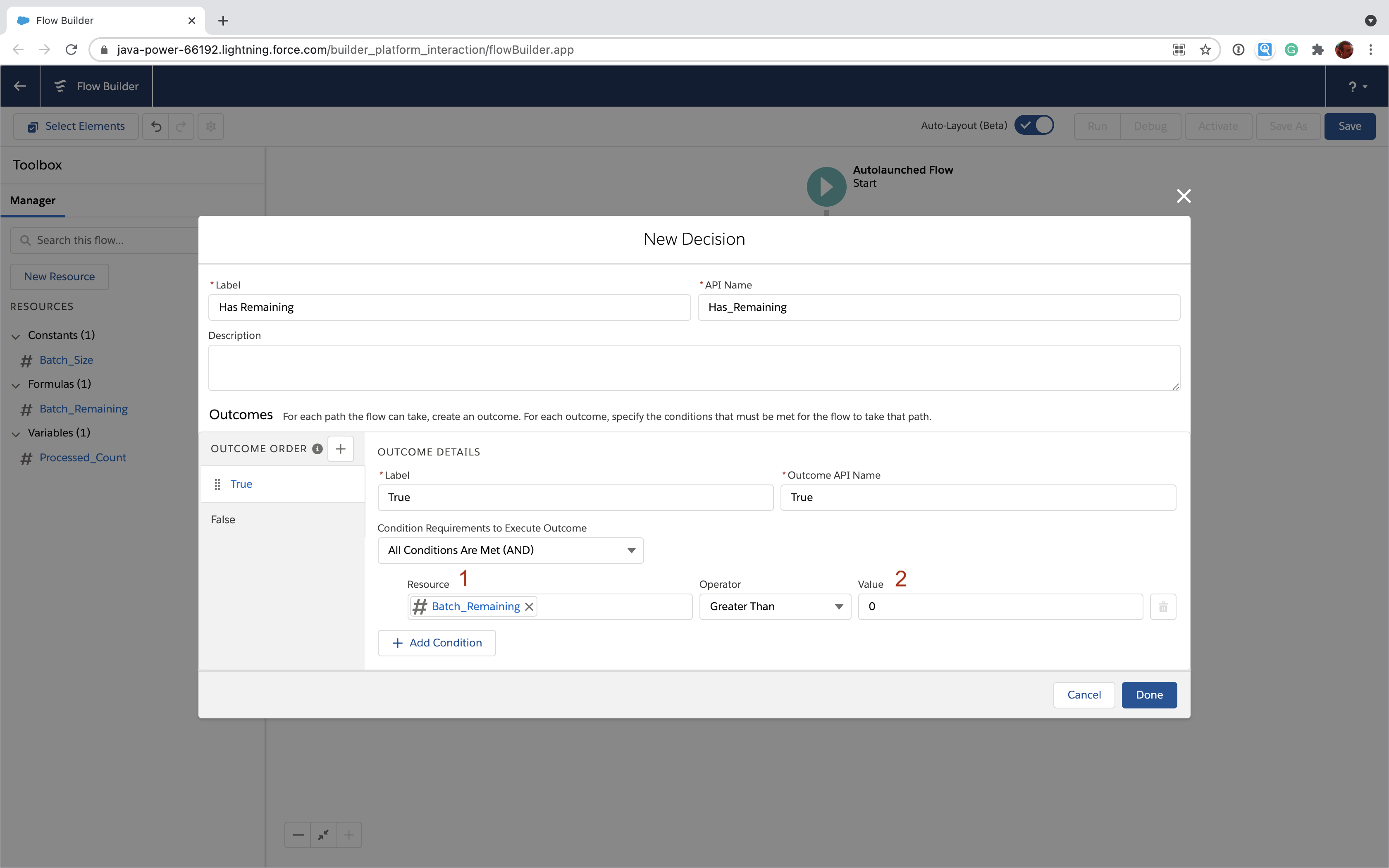 Salesforce Flow formula used in a decision element