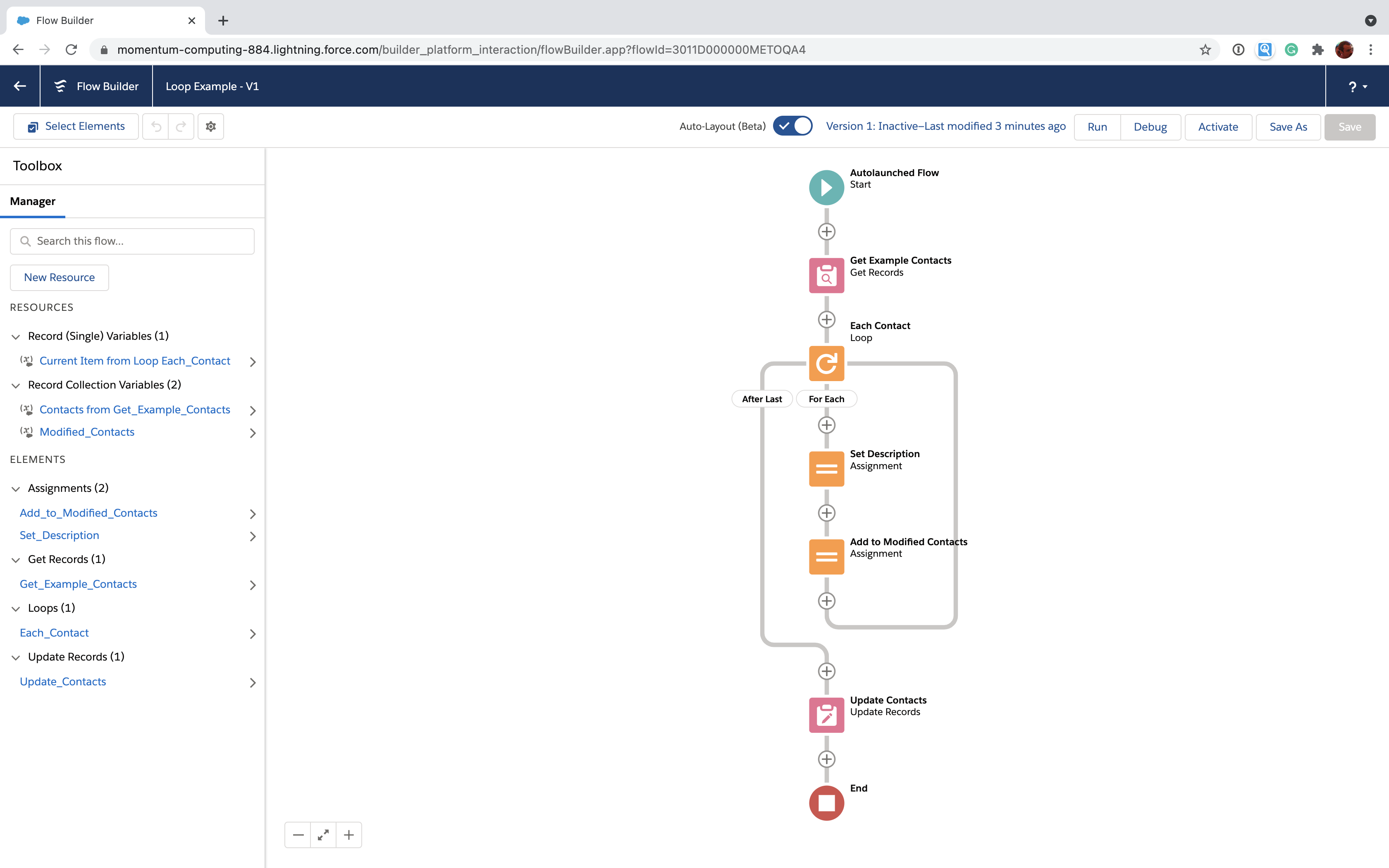 Full Salesforce Flow loop with record update