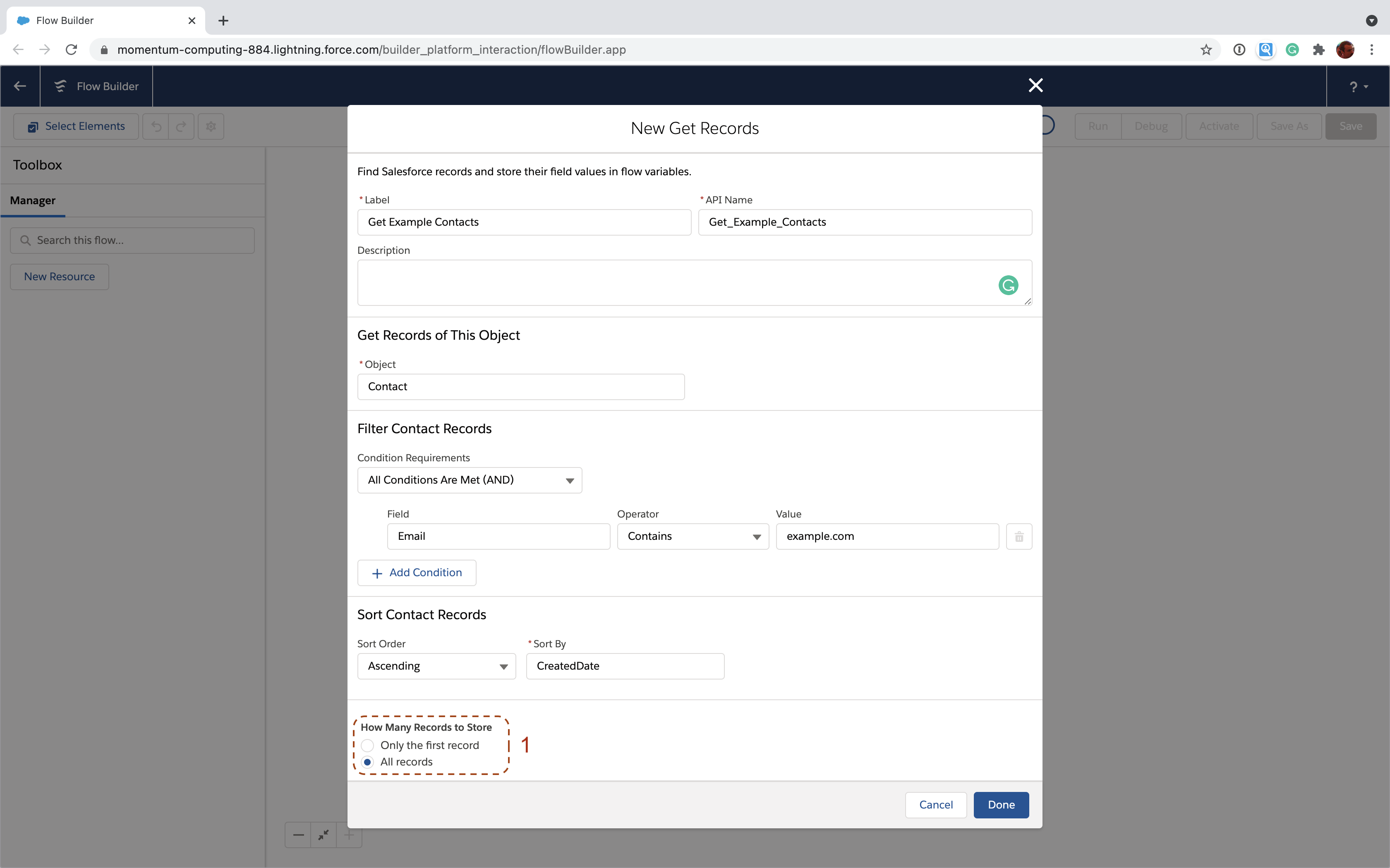 Salesforce Flow Get Records element