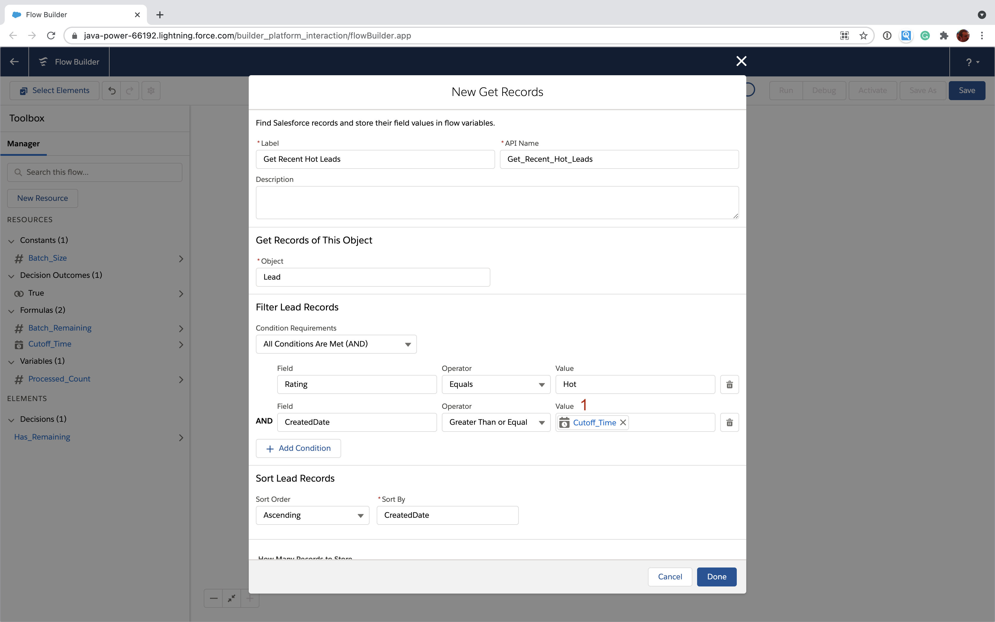 Salesforce Flow Get Records element using formula resource