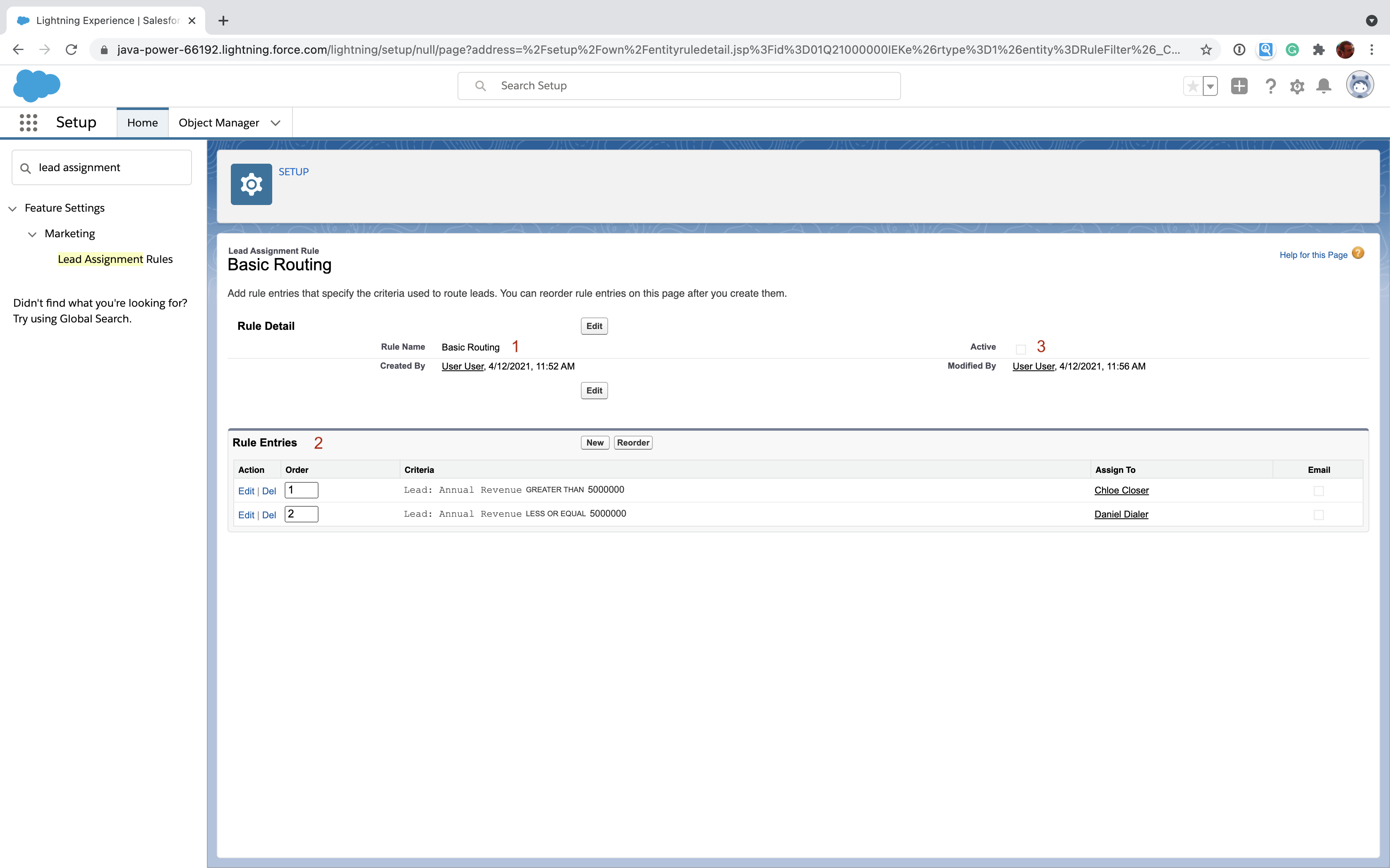 Salesforce lead assignment rule editor