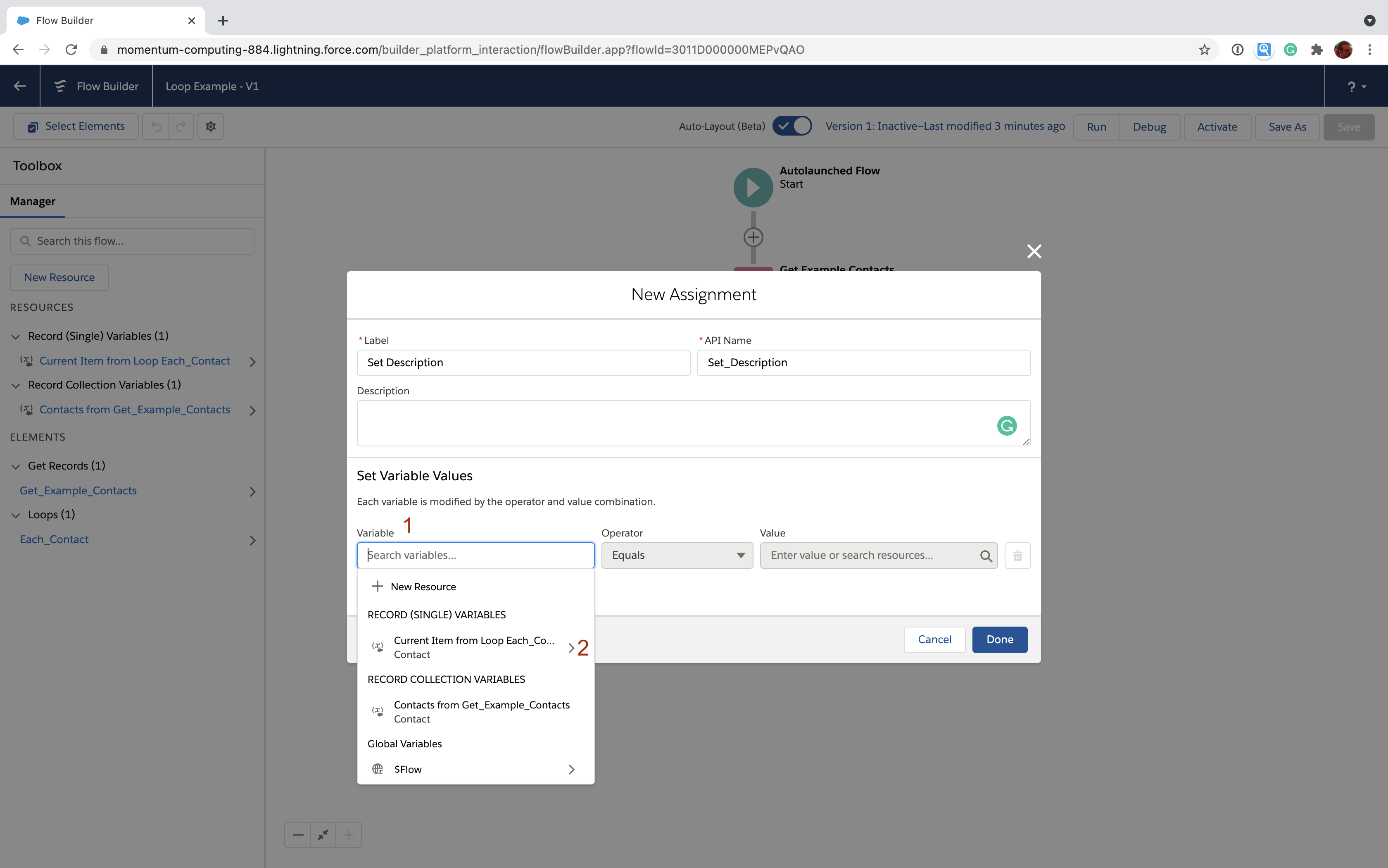 Salesforce Flow Assignment element for each item in a loop