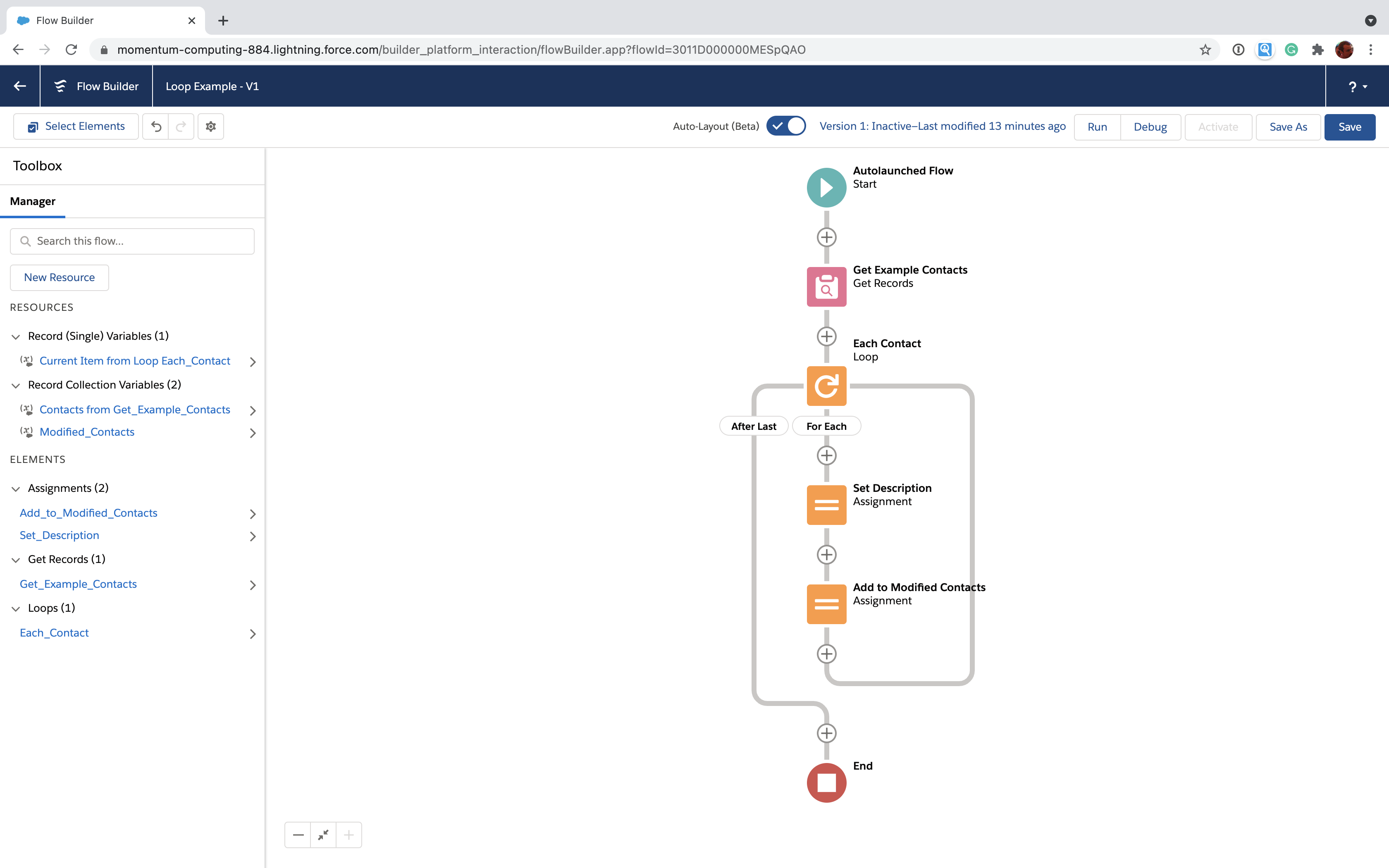 Salesforce Flow loop with for each elements