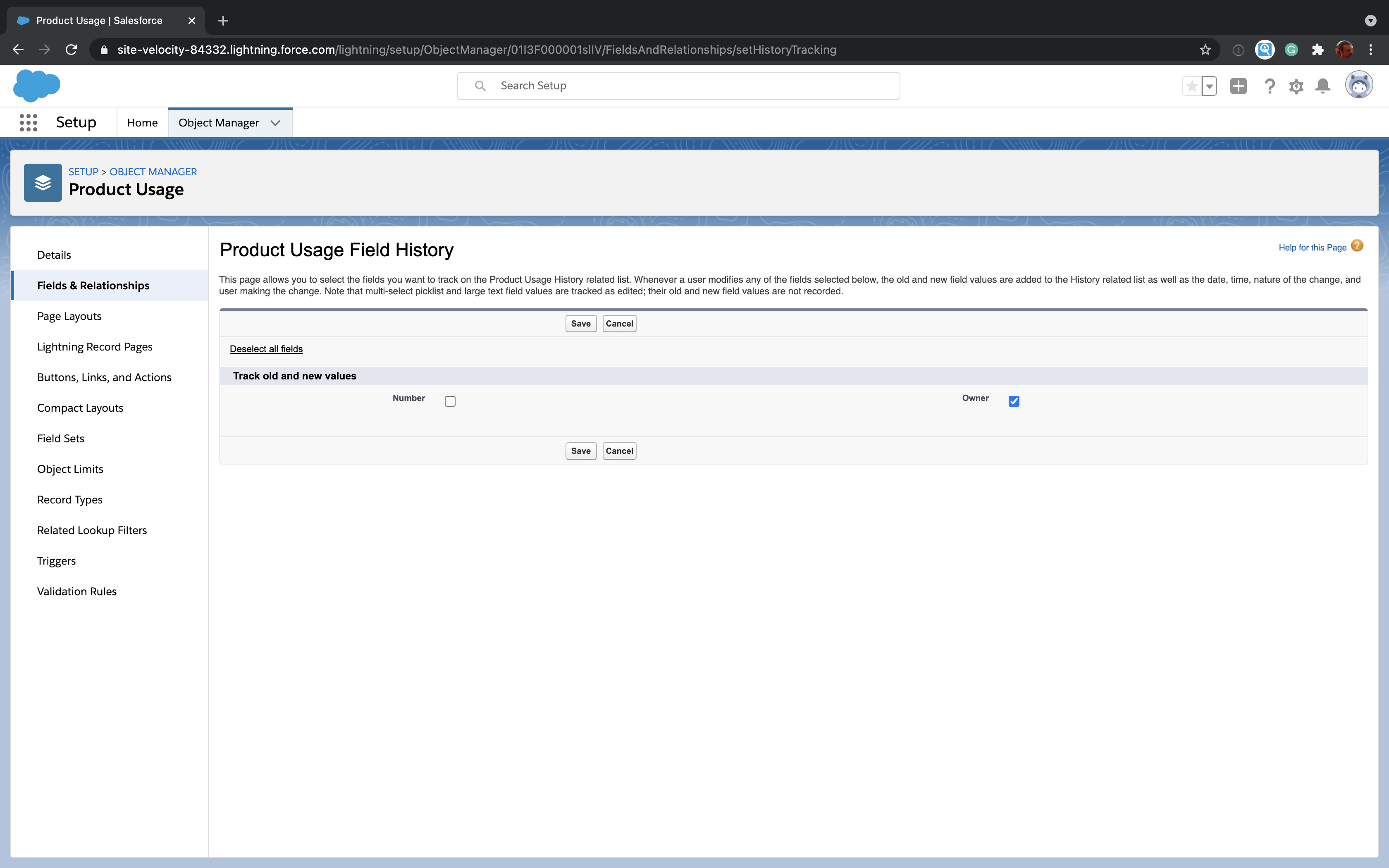 Edit Salesforce custom object field history tracking