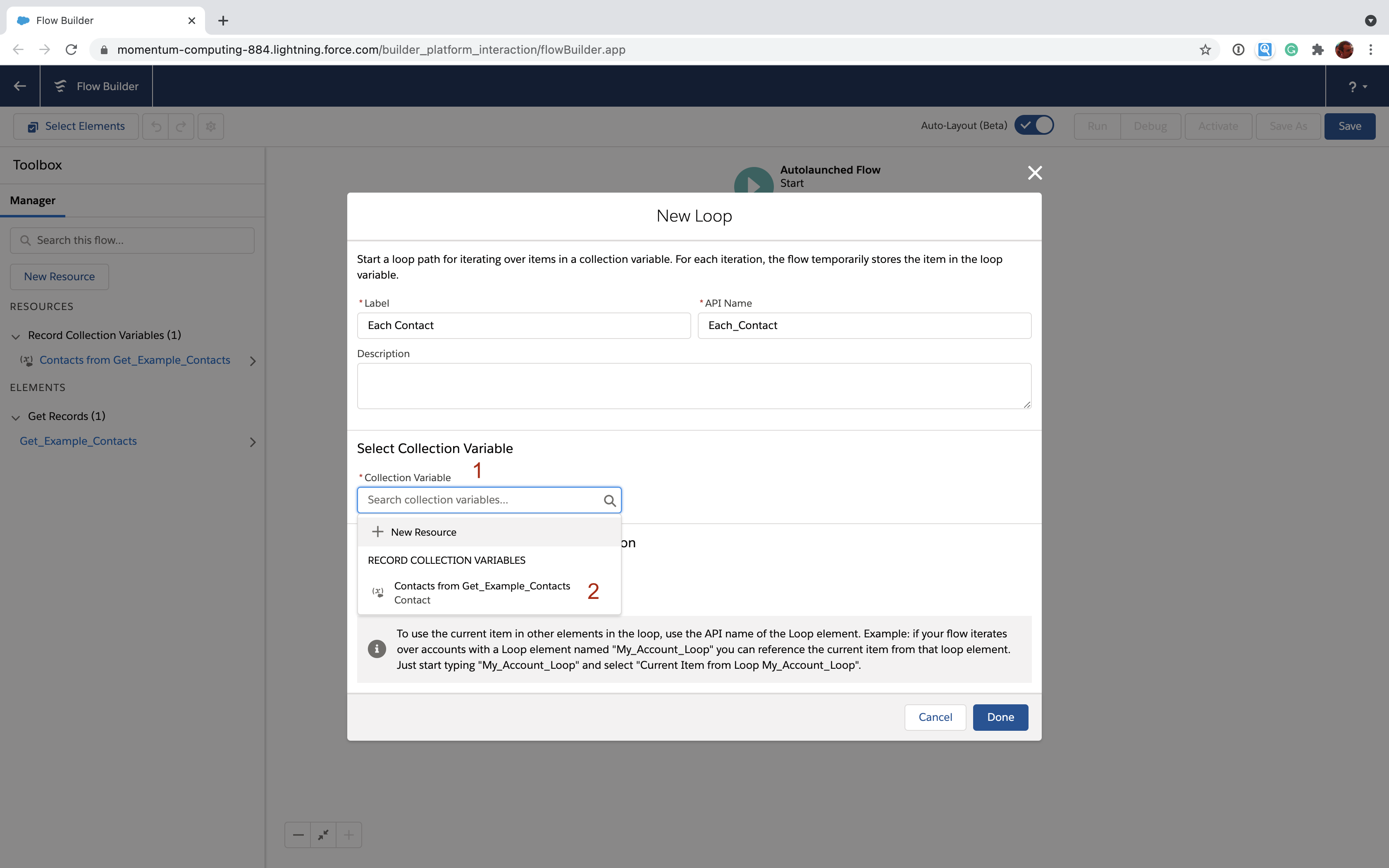 Set collection on a Salesforce Flow loop