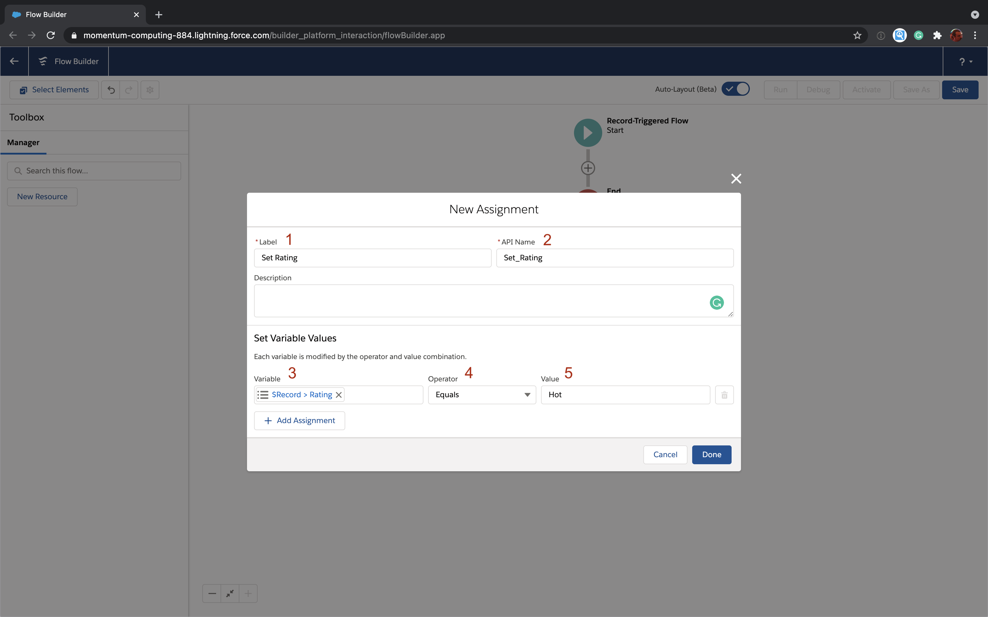 Set Lead rating using Salesforce Flow assignment element