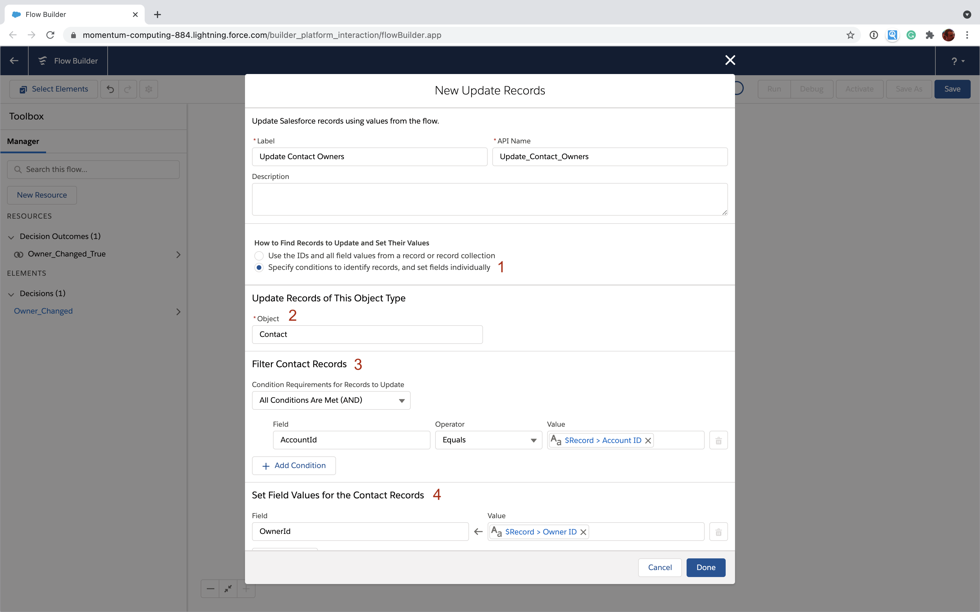 Salesforce Flow Update Records element changing Contact OwnerIds
