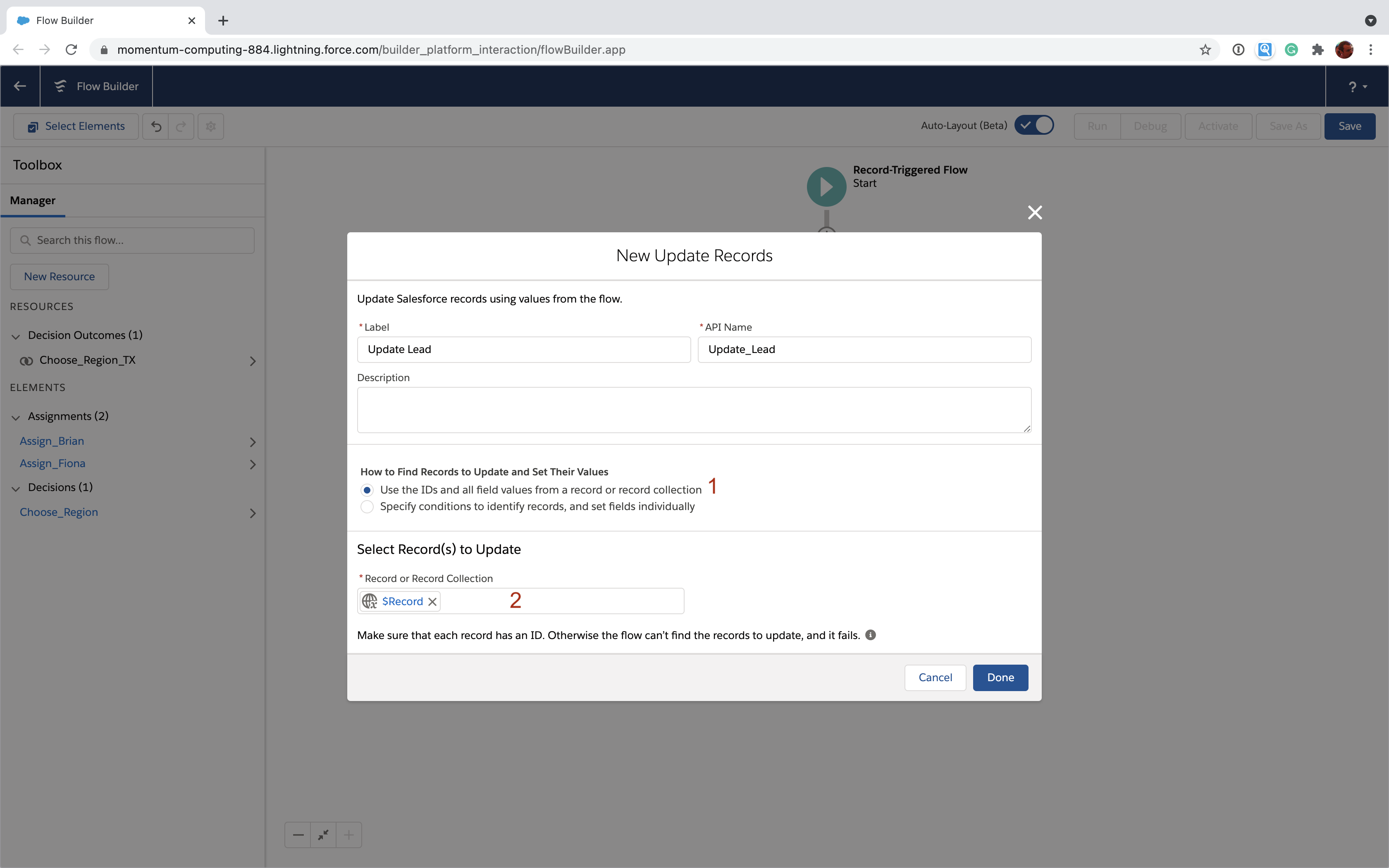 Salesforce Flow Update Records using record or record collection