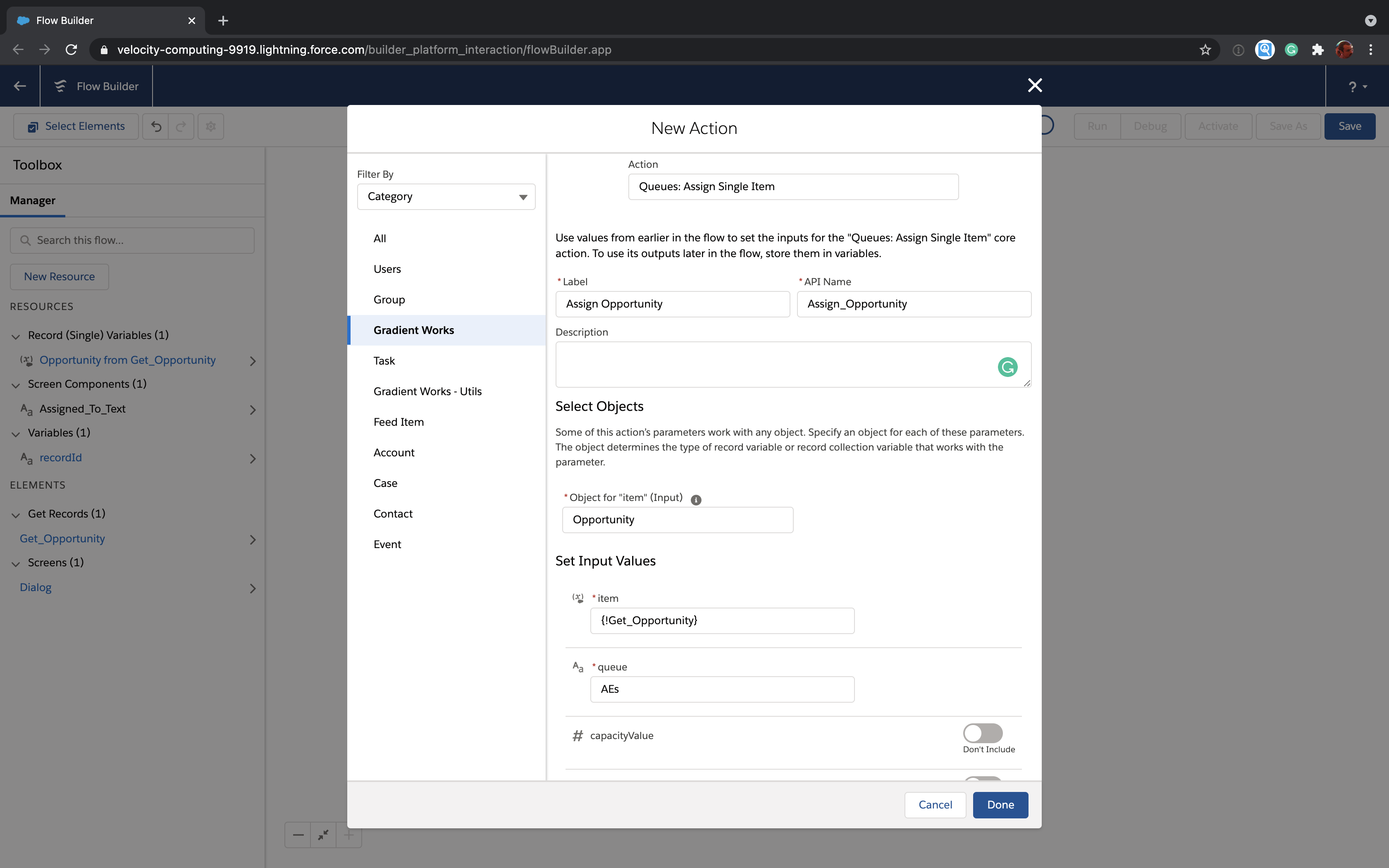 Gradient Works Assignment Flow action