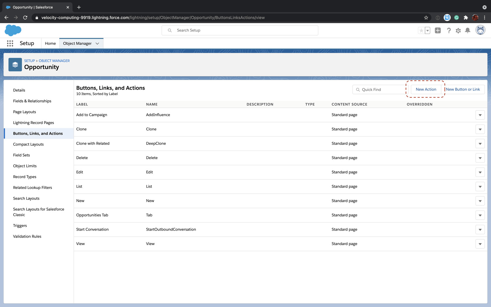 action button salesforce screen flow