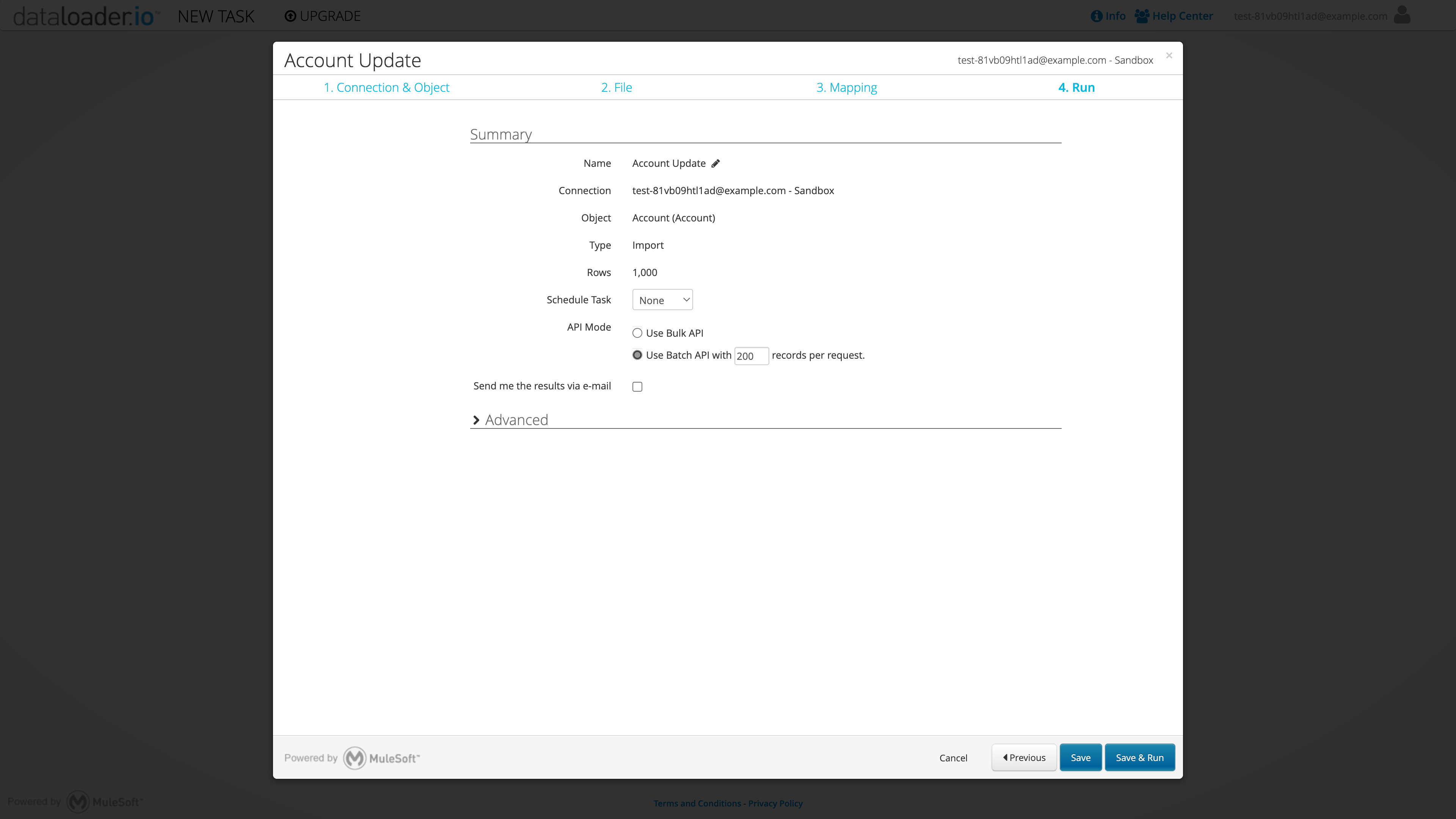 Run account owner update import in dataloader.io