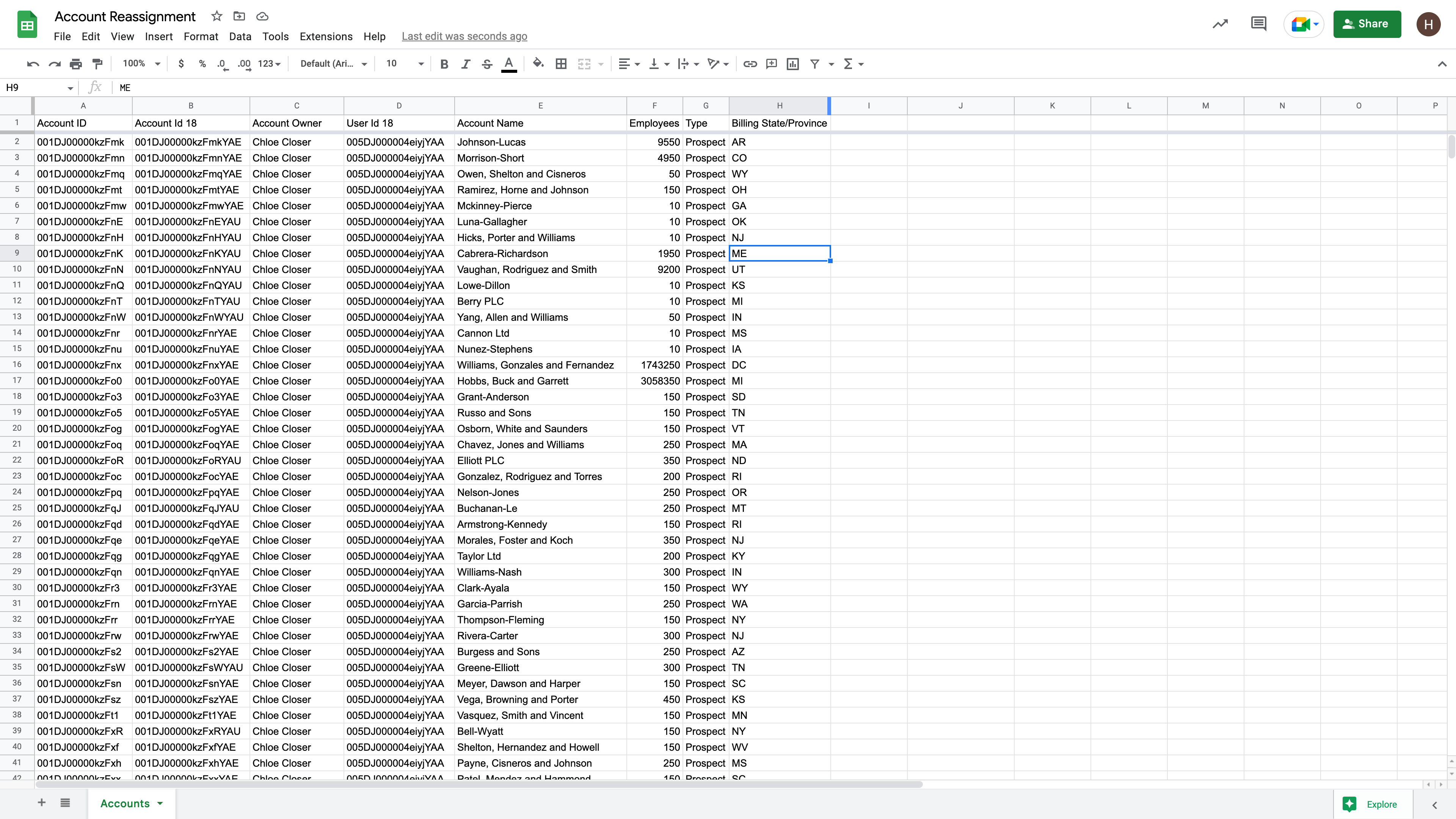 Account ownership list in Google Sheets