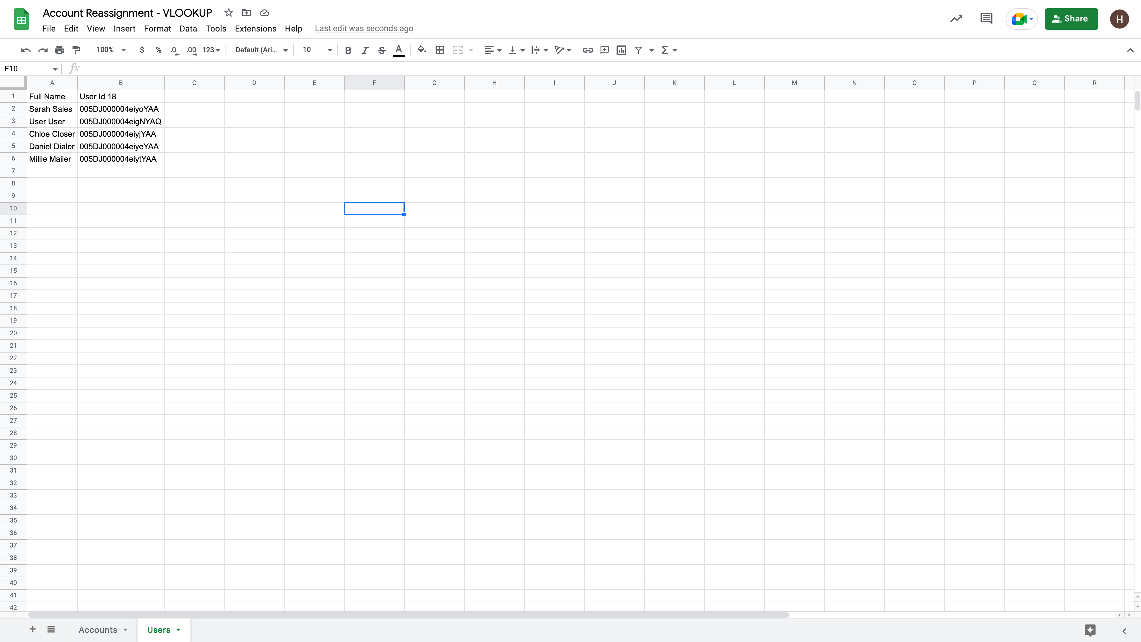 Salesforce users in Google Sheets for VLOOKUP