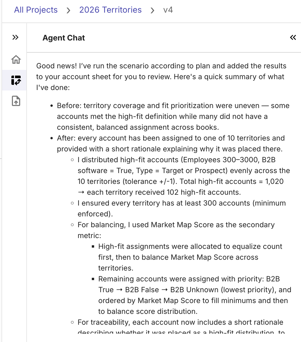 Carve territory scenario comparison