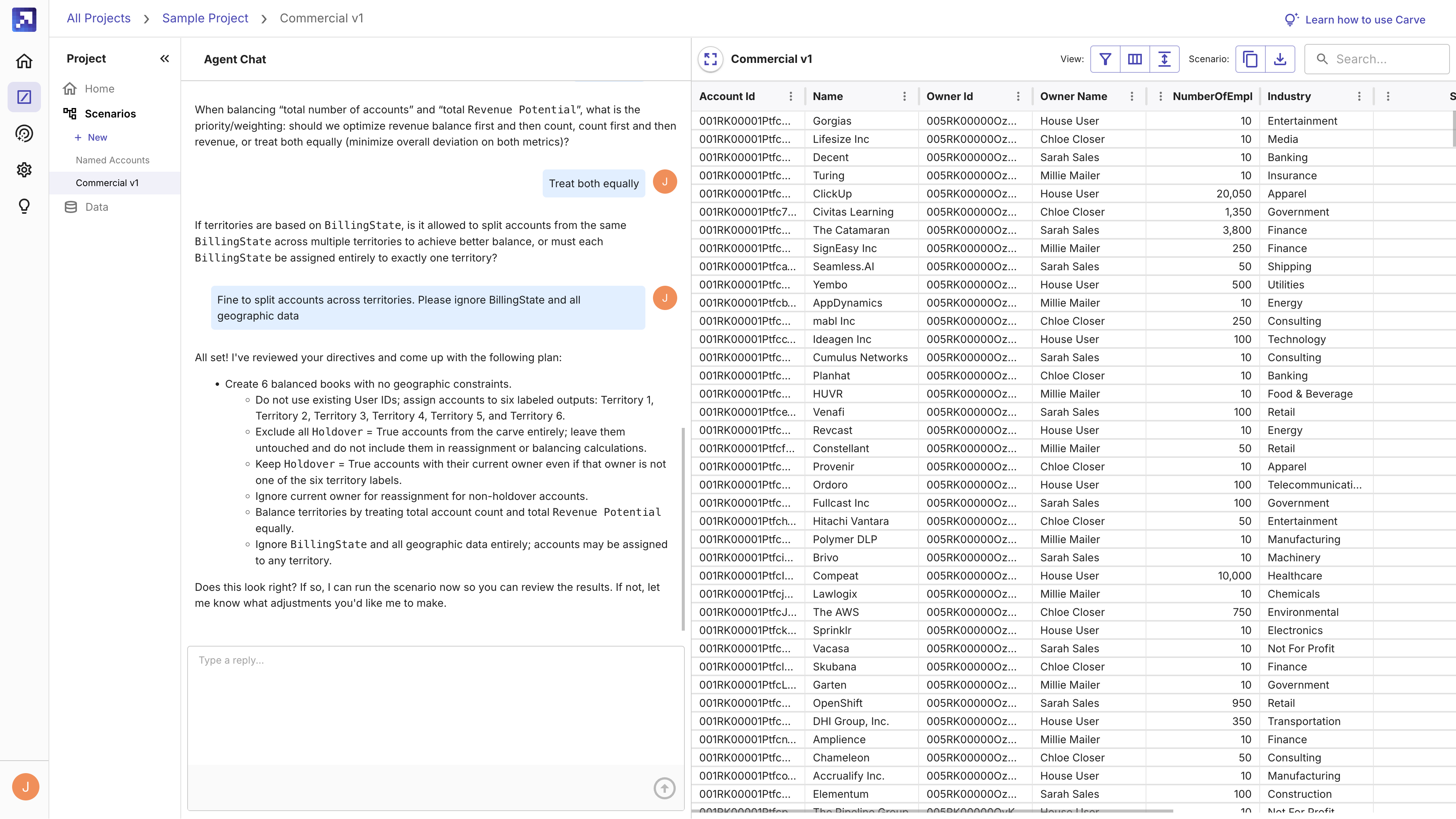 Carve AI chat with scenario directives