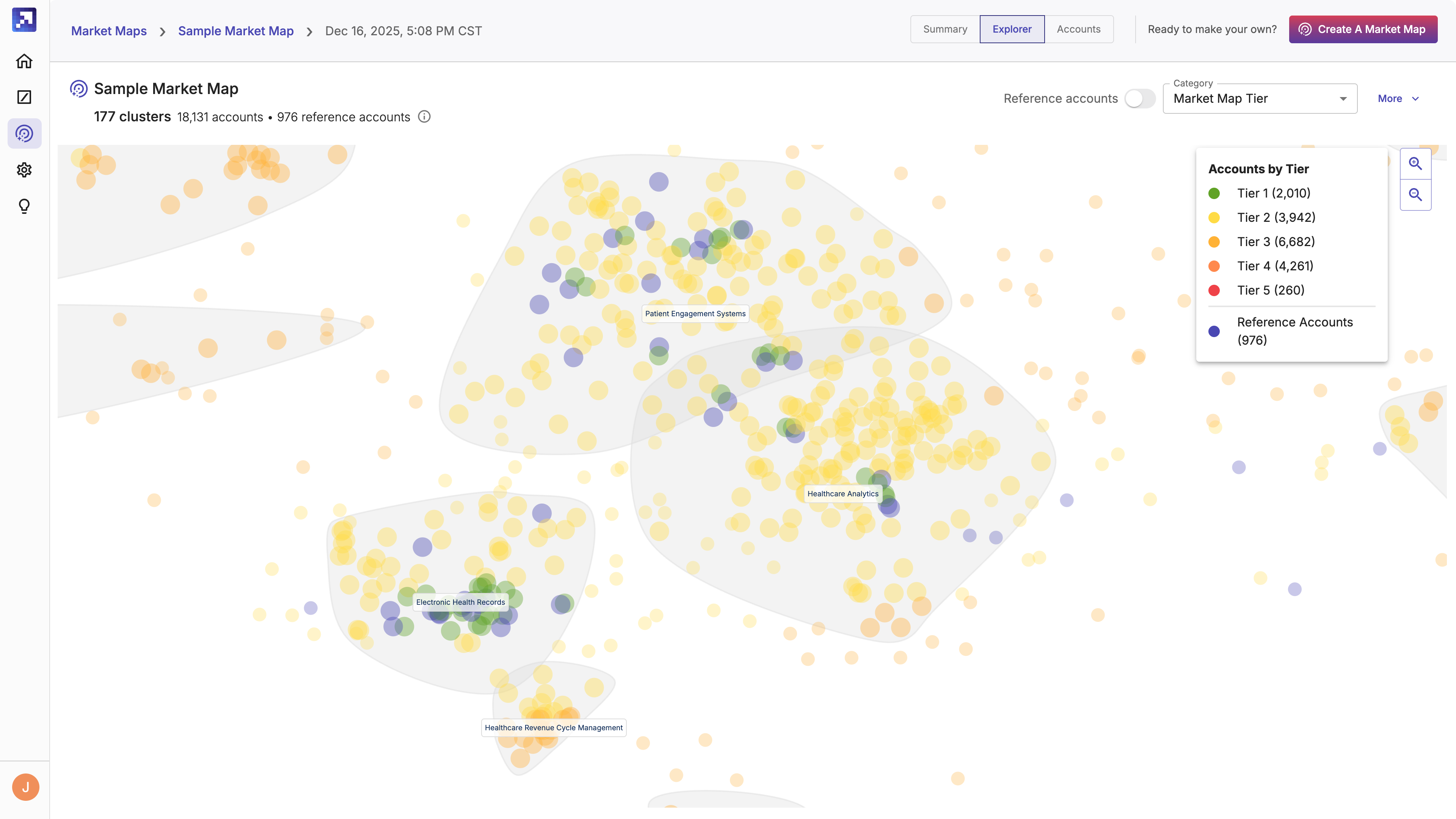 Market Map Explorer with tier cluster