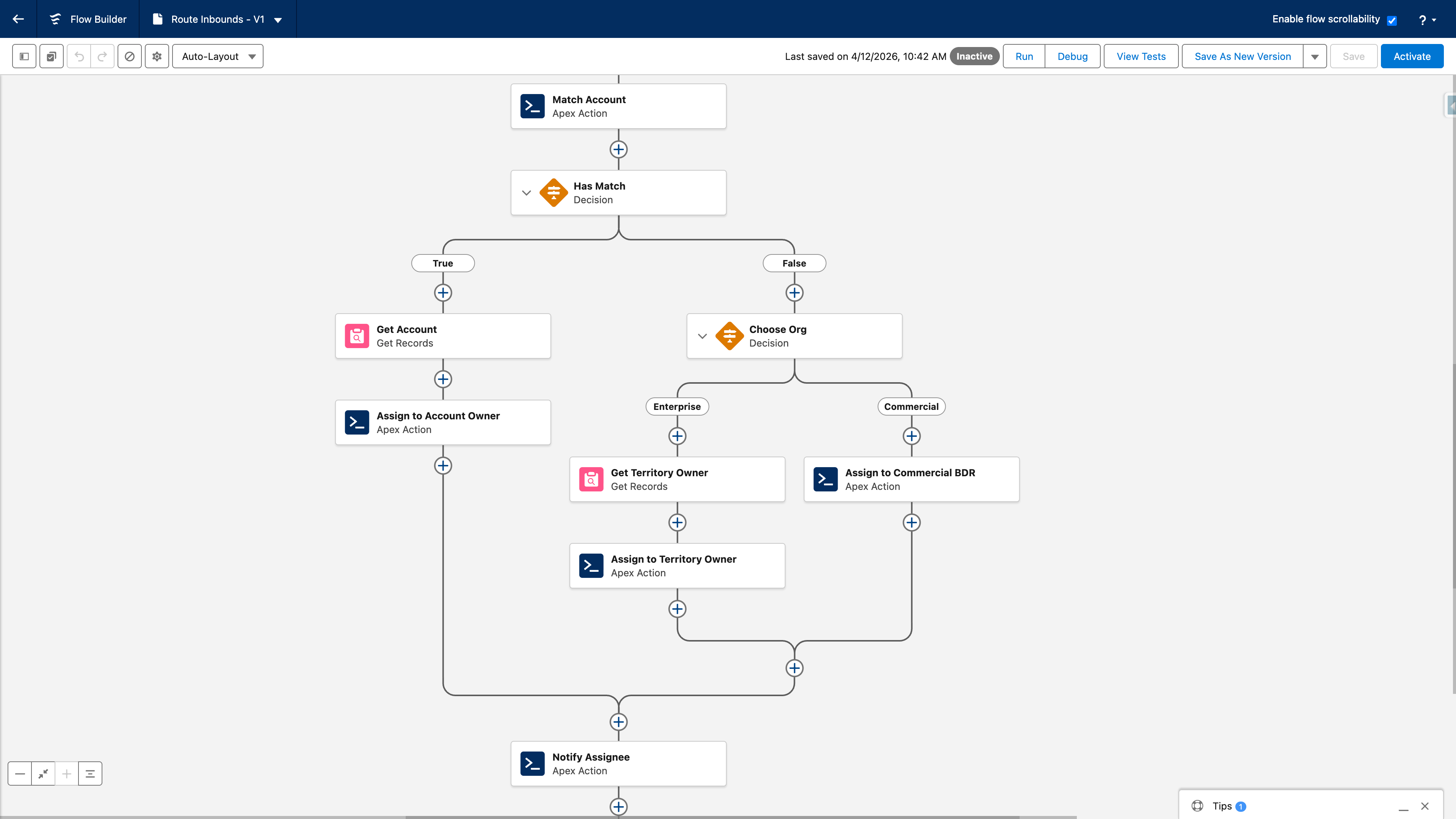 Routing flow for inbound account match