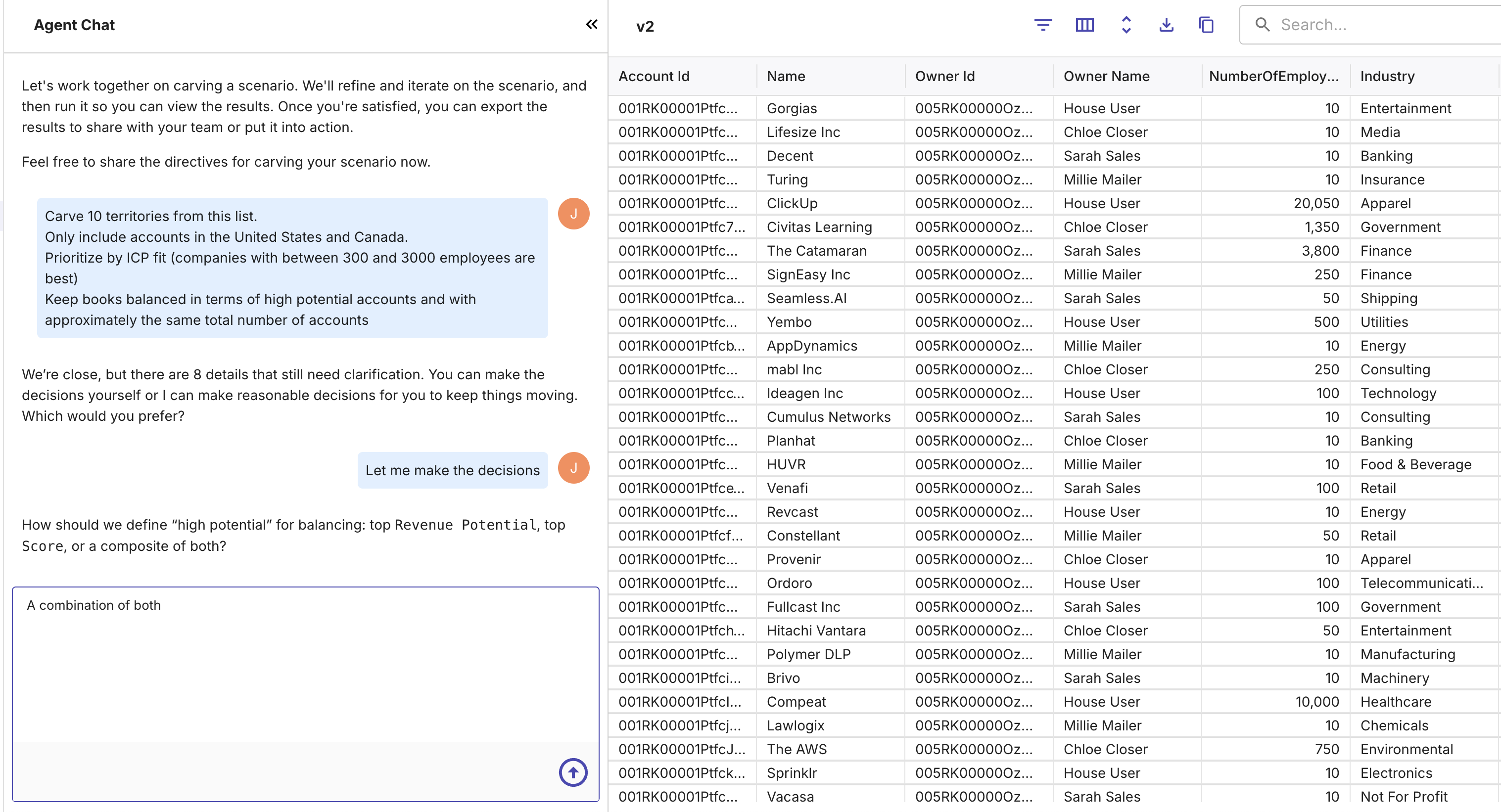 Carve territory scenario
